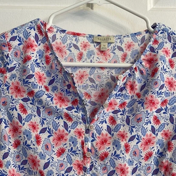 Talbots Petite Floral Boho Blouse Size SP – Long Sleeve Button Front Top - Picture 4 of 6